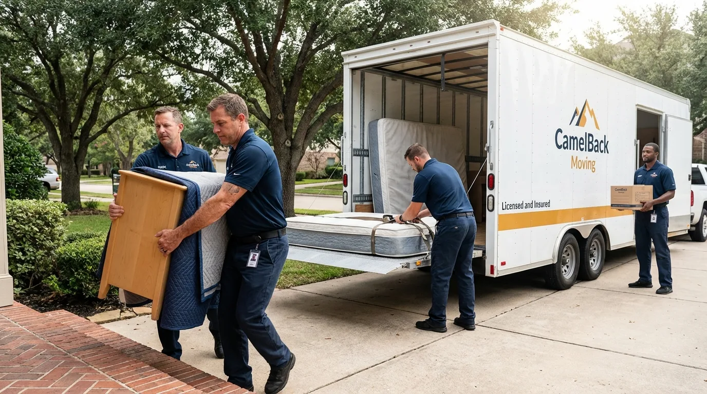 Crew loading residential truck for cross-state move from Lake Nebagamon, WI