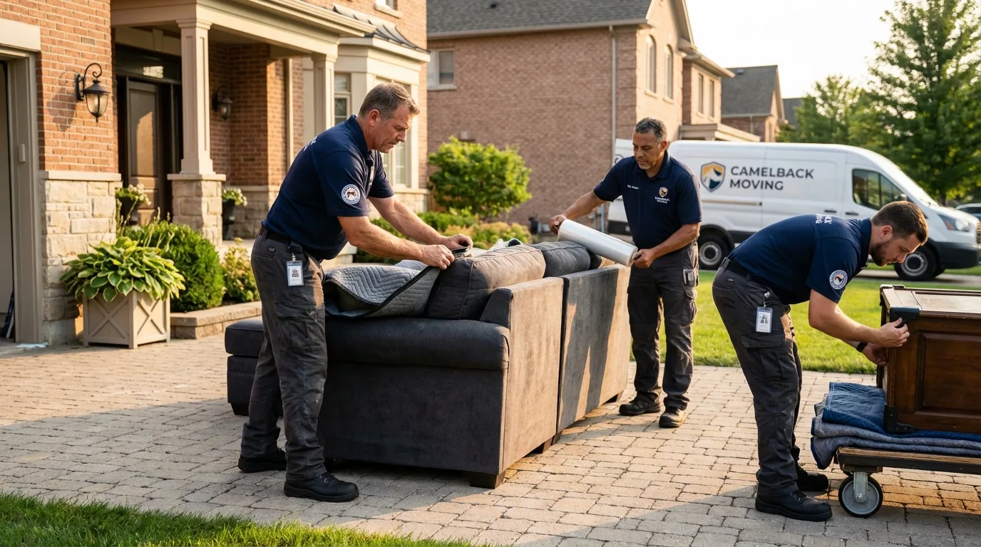 Large estate moving crew wrapping furniture in Lake Nebagamon, WI