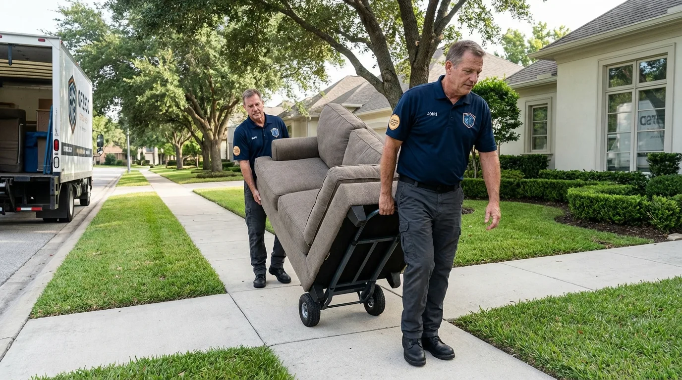 Local residential moving crew loading furniture in Lake Nebagamon, WI